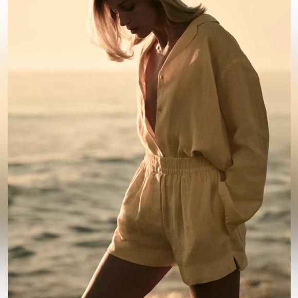 NWT Zara Yellow Linen Shirt and Shorts Set - Picture 2 of 16